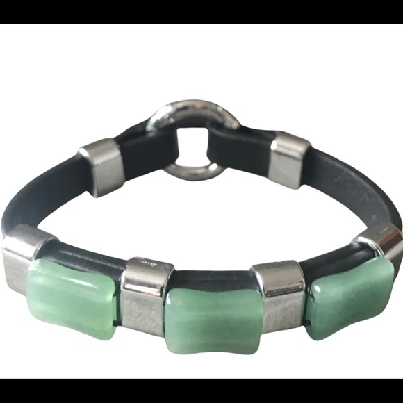 Green jasper leather bracelet,. - Picture 2 of 5